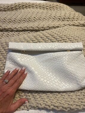 White Woven Fold-Over Clutch